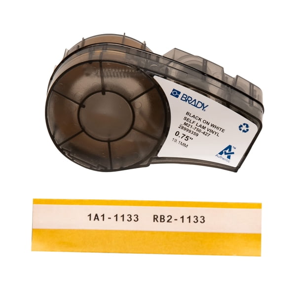 Brady Authentic (M21-750-427) Envoltura de alambre autolaminada para paneles eléctricos y de control Cable de comunicación de datos negro sobre blanco - Para impresoras M210 M210-LAB M211 BMP21-PLUS y