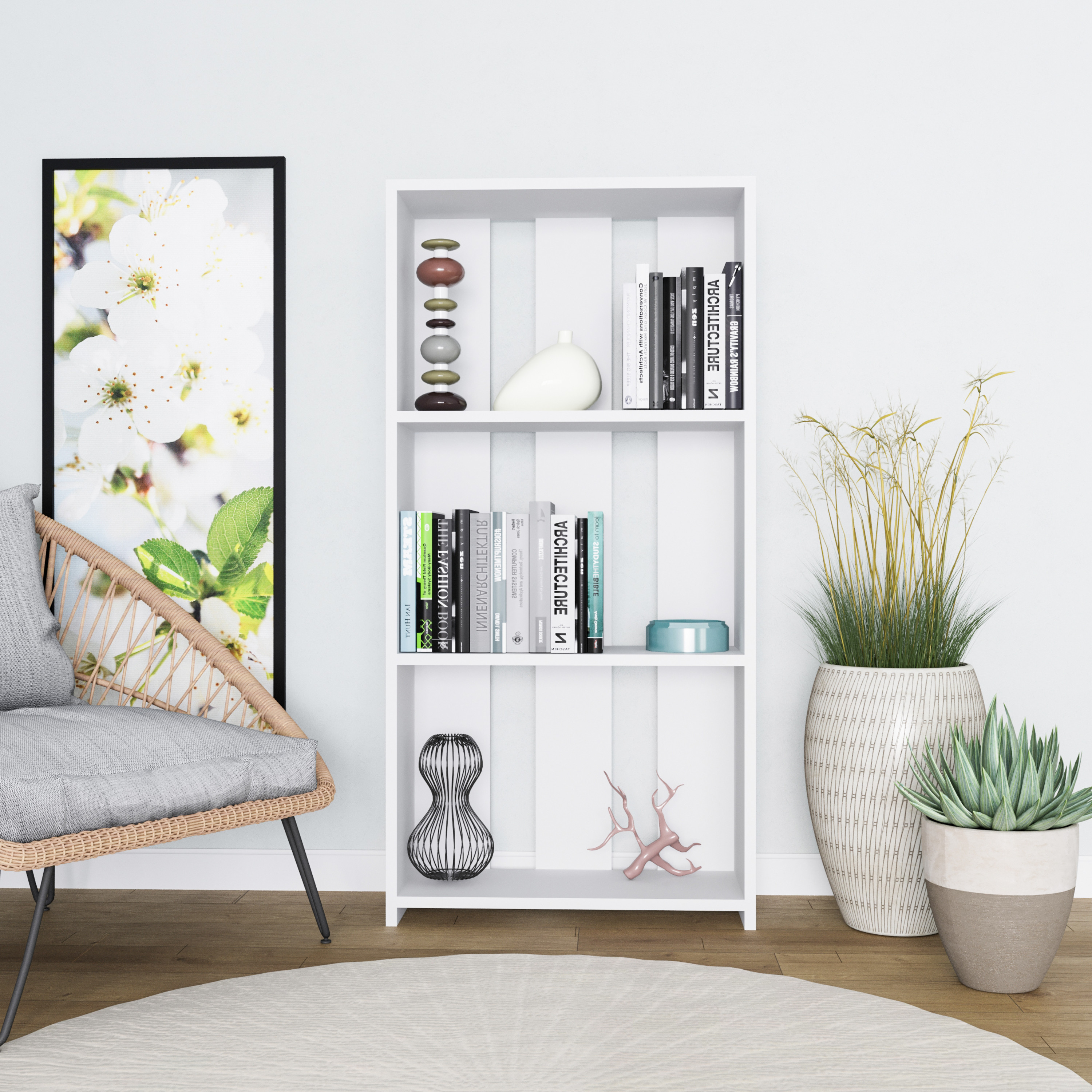 Ada Home Decor Pippen 3 Tier Open Shelf Modern Bookcase, White