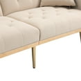 thumbnail image 6 of Velvet Futon Sofa Bed with 2 Pillows, Modern Tufted Upholstered Accent Sleeper Sofa Couch with Adjustable Backrest and Golden Metal Legs, Folding Loveseat Sofa Recliner Couch for Bedroom, Beige, 6 of 7