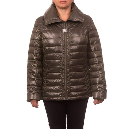 - Women's Plus Size Down Blend Quilted Jacket with Convertible Collar