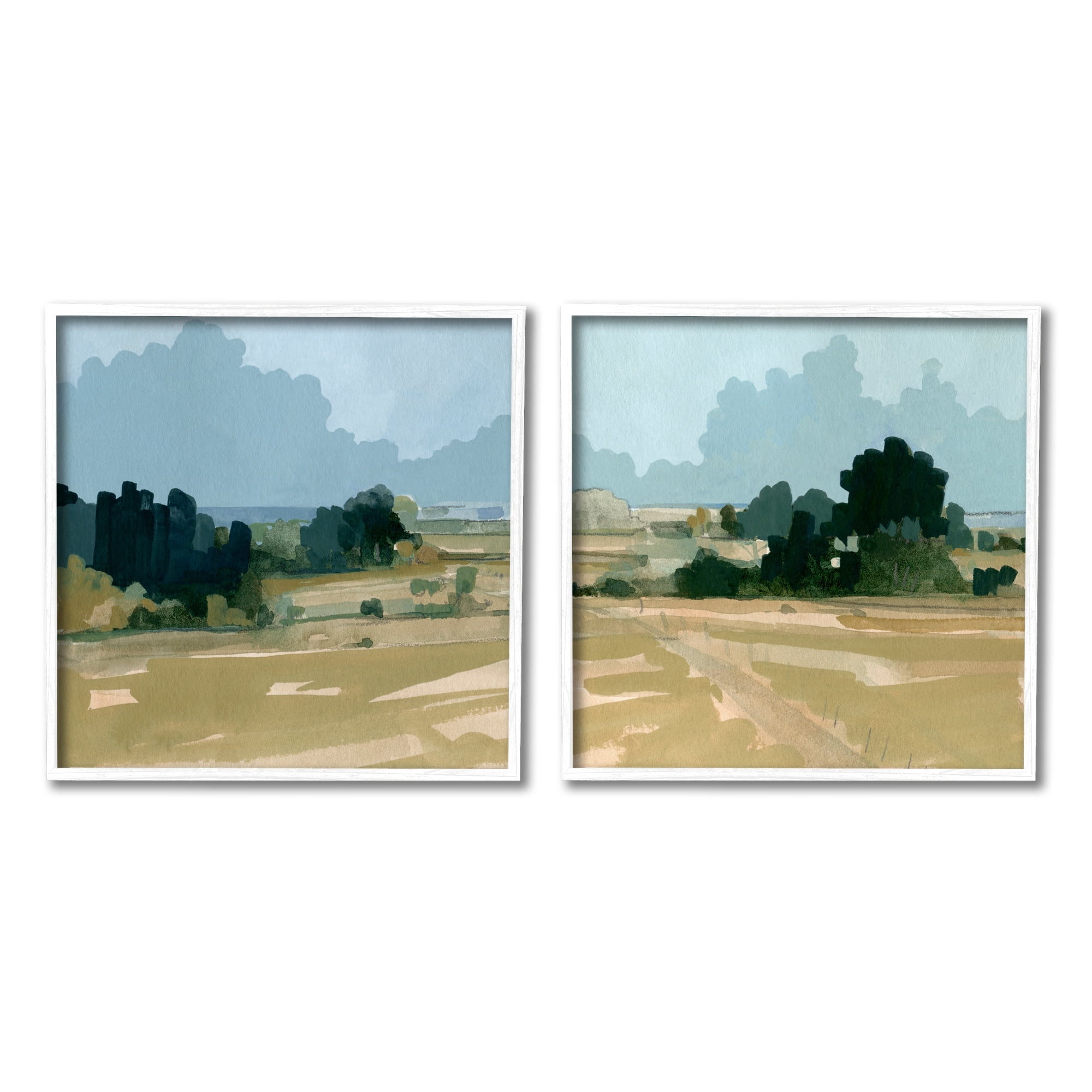 Stupell Industries Peaceful Rural Scene Layered Distant Farmland Painting Painting White Framed Art Print Wall Art, Set of 2, Design by Emma Caroline