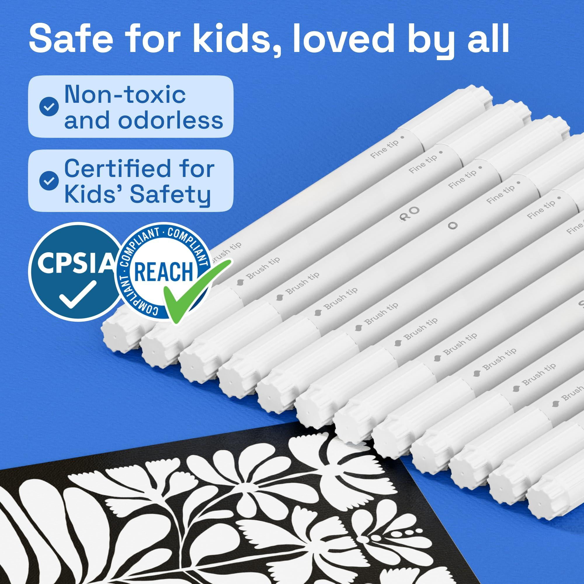 12 White Paint Markers - Pens For Drawing  Brush + Fine Tips Fabric Rock Glass Wood Diy Art & Craft Supplies Adults Teens Teacher Appreciation Gift