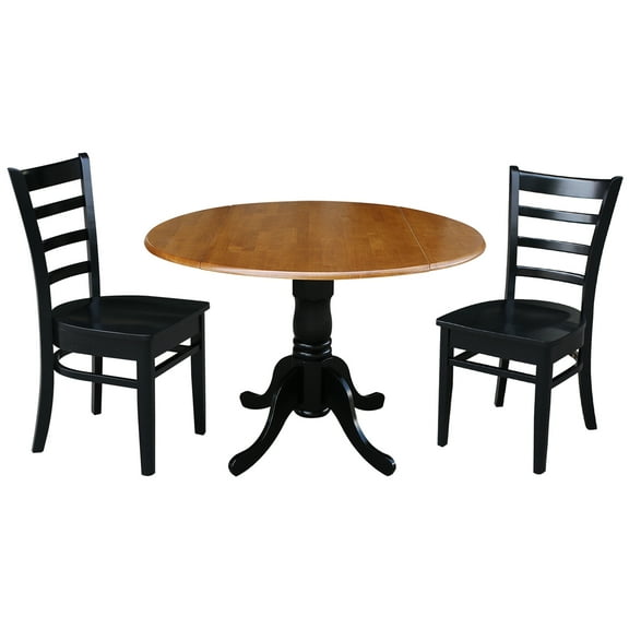 International Concepts Solid Wood 3-Piece Dining Set with 42 in. Dual Drop Leaf Dining Table and 2 Ladder Back Dining Chairs in Black/Cherry