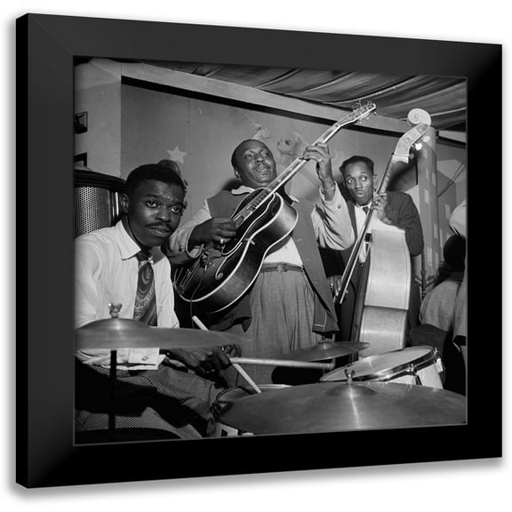 Gottlieb, William 12x12 Black Modern Framed Museum Art Print Titled - Denzil Best-Al Casey-and John Levy-Pied Piper-New York 1946