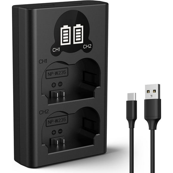ERDS-NP-W235 Battery Charger with Dual-Slot and LCD Screen, Micro USB and Type-C Charger for Fujifilm X-T5, X-T4, GFX 100S, X-H2S, GFX 50S II, VG-XT4