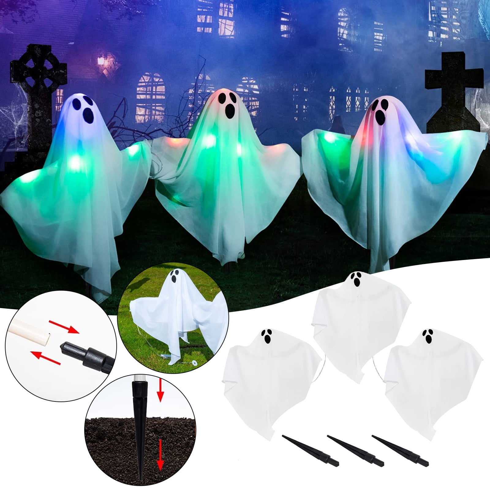 Gaiseeis Halloween LightUp Ghost PathwayMarkers Halloween Ghost Yard