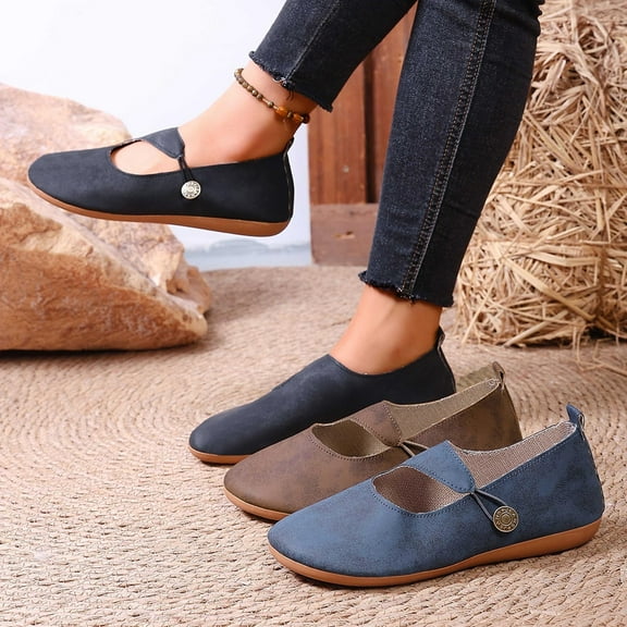 Miluxas Suede Mary Jane Flats for Women, Retro Slip On Casual Shoes, Comfort Women's Flat Walking Shoes with Buckle Strap Khaki 9.5(43)