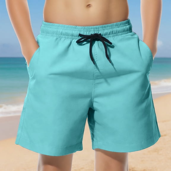 ATOGUTA Swimming Shorts for Boys with Liner Stretch Quick Dry Bathing Suit Kids Beach Shorts Green, Size 6-14