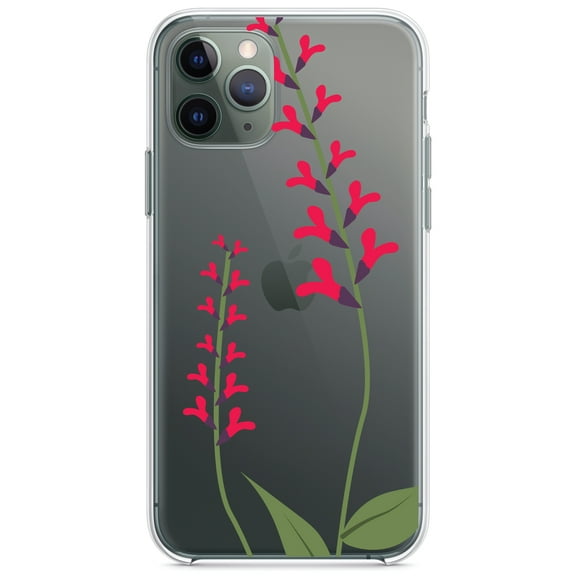 DistinctInk Clear Shockproof Hybrid Case for iPhone 13 Pro MAX (6.7" Screen) - TPU Bumper Acrylic Back Tempered Glass Screen Protector - Wildflowers Hot Pink