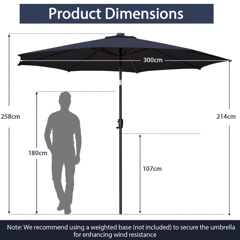 Aimee Lii 10 Feet Patio Umbrella with 112 Solar Lights and Crank Handle, Sunbrella Patio Umbrellas, Navy