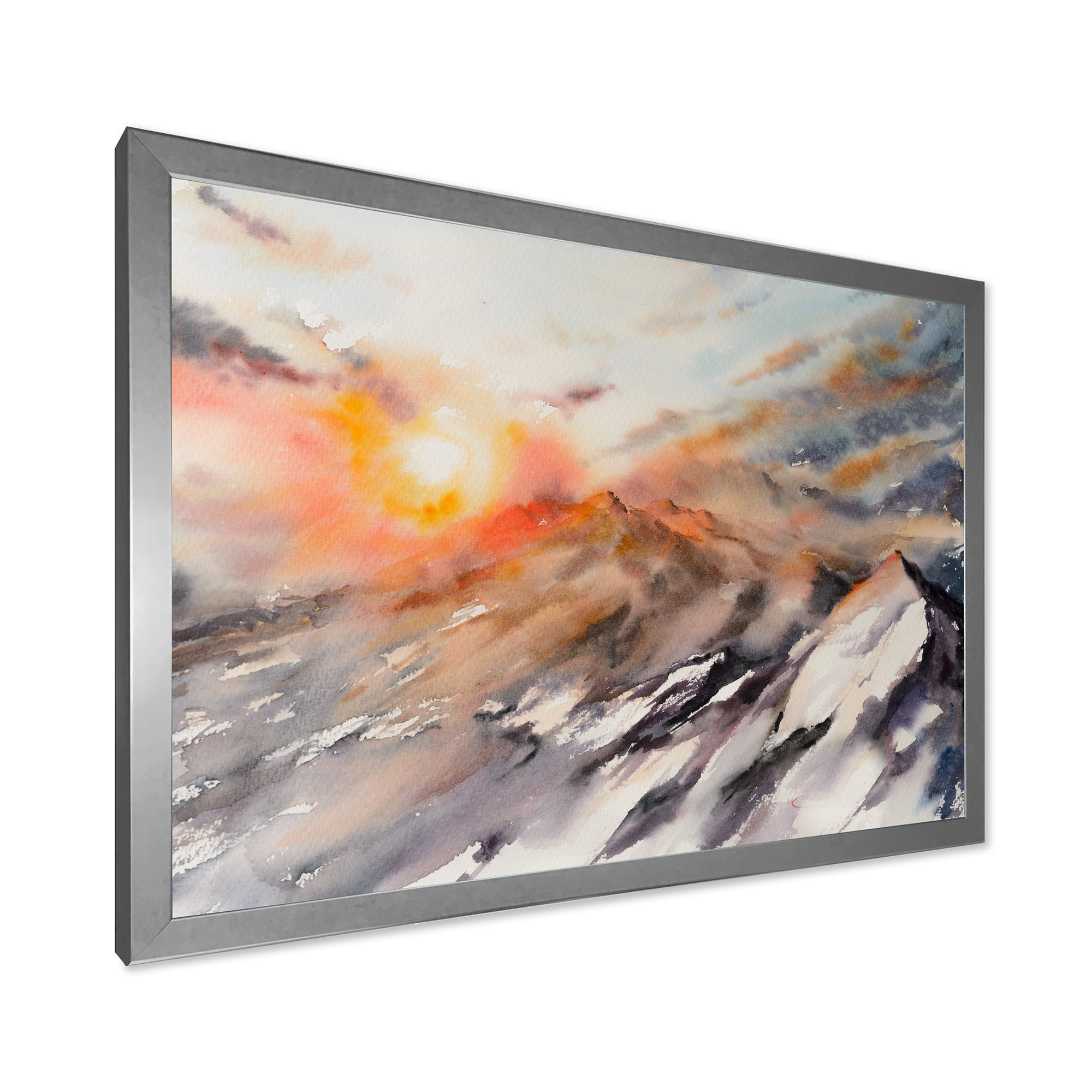 Designart 'Majestic Sunset Glow on The Mountains Landscape' Traditional Framed Art Print