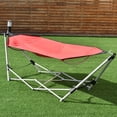 thumbnail image 3 of Costway Red Portable Folding Hammock Lounge Camping Bed Steel Frame Stand W/Carry Bag, 3 of 10