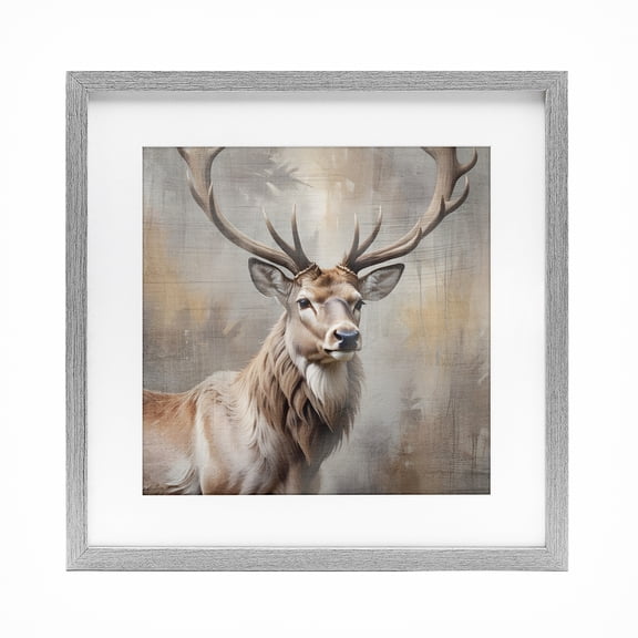 Stupell Industries Farmhouse Rustic Stag with Majestic Glance Gray Framed Print Under Glass, 16 x 16, by Susan Arnot