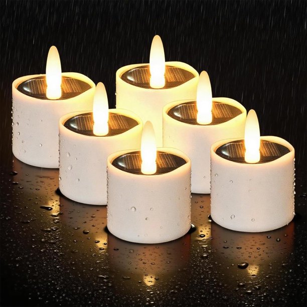 Lámpara de Vela, Velas Led Recargables Solares, Pequeñas Velas Votivas Solares, Velas de Pilar Sin Llama, 6pcs Velas Electricas para San Valentín, Navidad, Halloween, Cumpleaños, Hogar Decoración