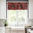 thumbnail image 3 of Christmas Black Kitchen Curtains and Valances Set, Rod Pocket Curtains Tier Farmhouse Window Curtains 24 Inch Length, Red Poinsettia Botanical Leaves Vintage 3 Piece Kitchen Curtains Set, 3 of 6