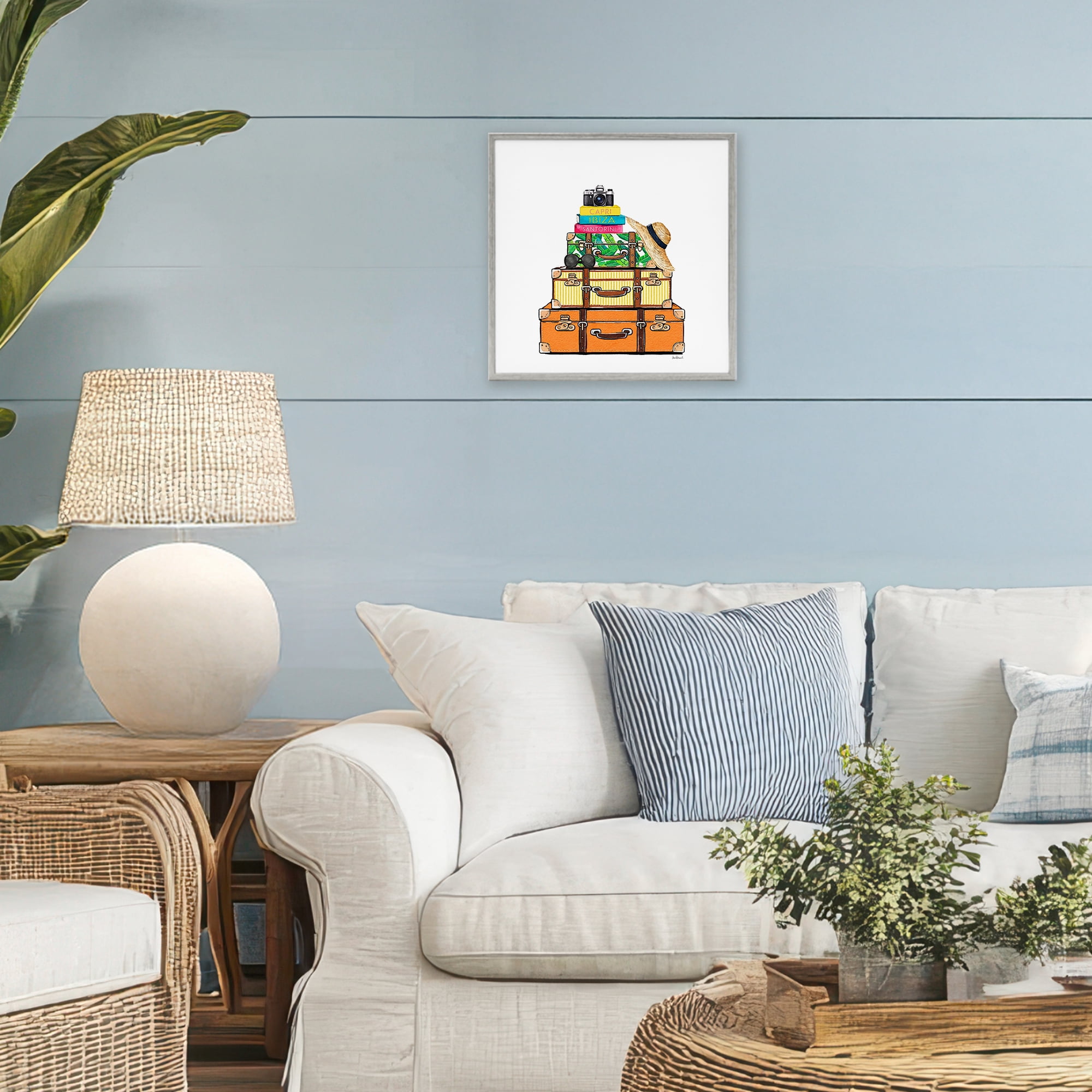 Stupell Industries Travel Suitcases & Camera Gray Framed Giclee Art, design by Amanda Greenwood