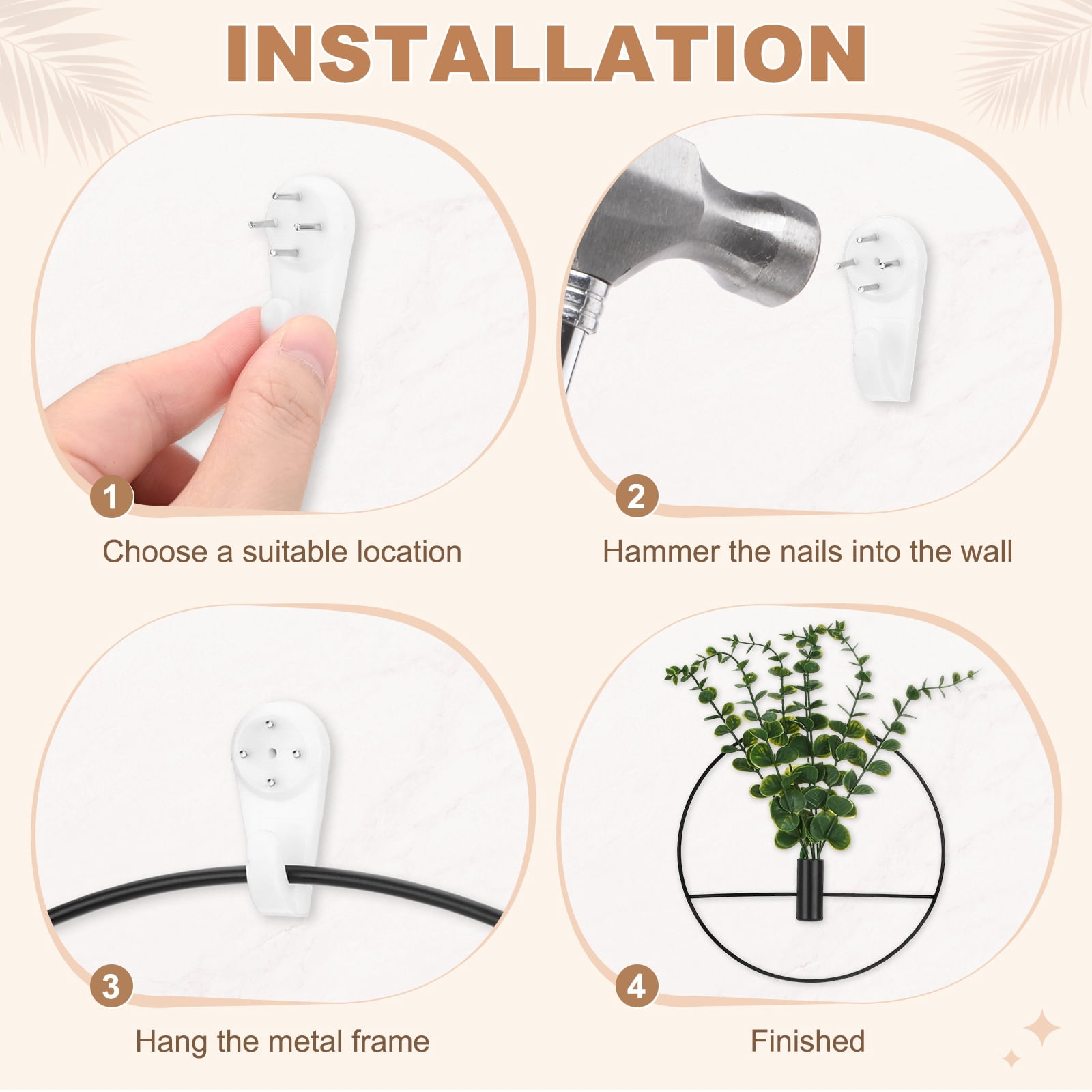 Uxcell 2 Set Plant Wall Decor, Hanging Planters with Artificial Eucalyptus Metal Hanging Vase Round Shape for Room [Black]