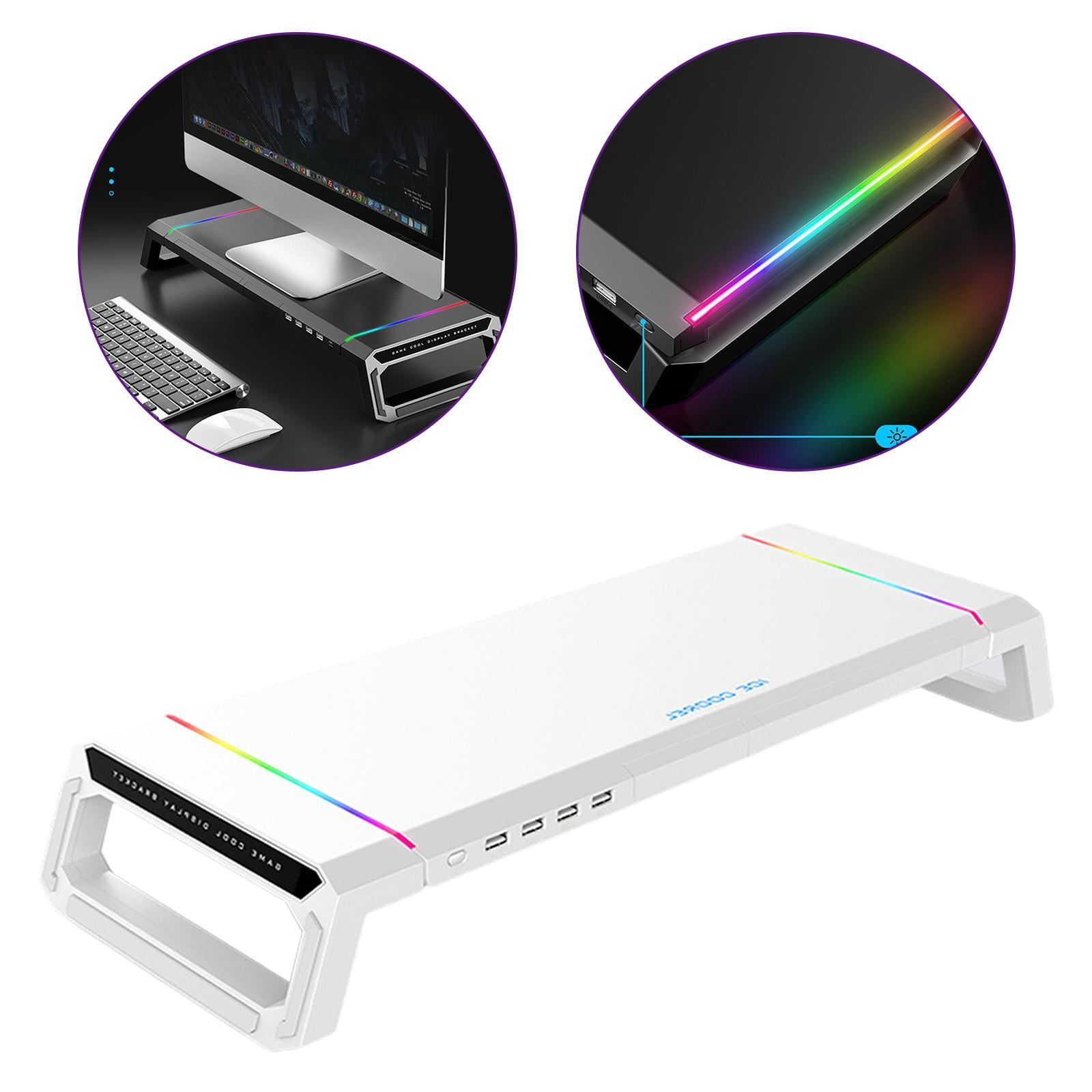 Wzmzjy Foldable Computer Monitor Stand Riser Bracket RGB 4 USB 2.0 Keyboard Tray, Elegant Design White