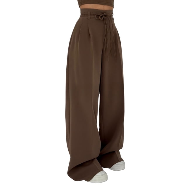 HAiming Womens Long Pants High Elastic Waist Drawstring Wide Leg Solid Color Casual Trousers Workout Active Joggers Pants