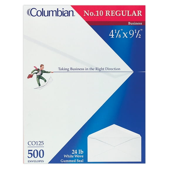 Columbian Gummed Seal Business Envelope, #10, 4 1/8 x 9 1/2, White, 500/Box