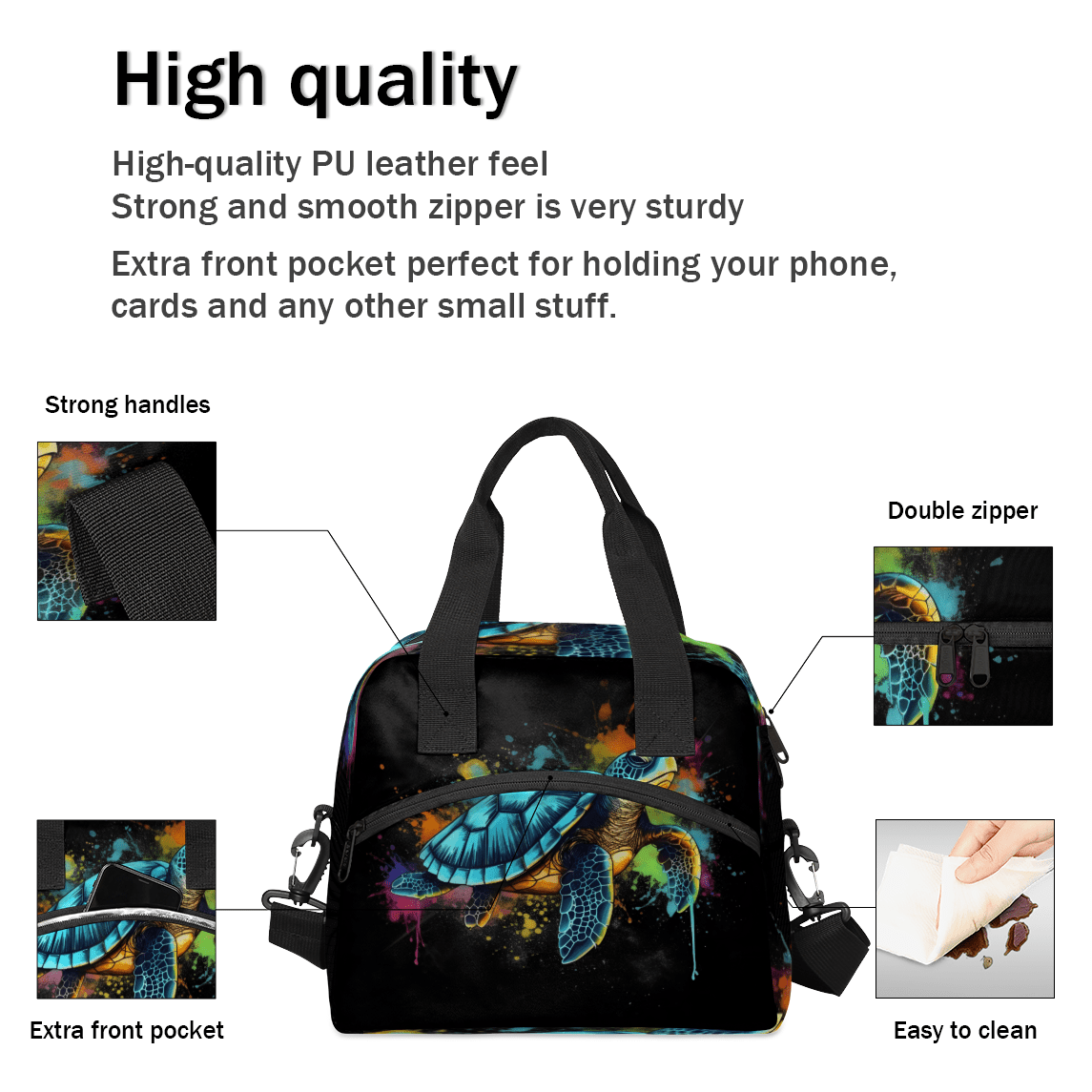 Herdesigns Colorful Insulated Lunch Bag for Women Men Adults Large Reusable Lunch Box Sea Turtle Leakproof Cooler Tote Bags with Adjustable Shoulder Strap