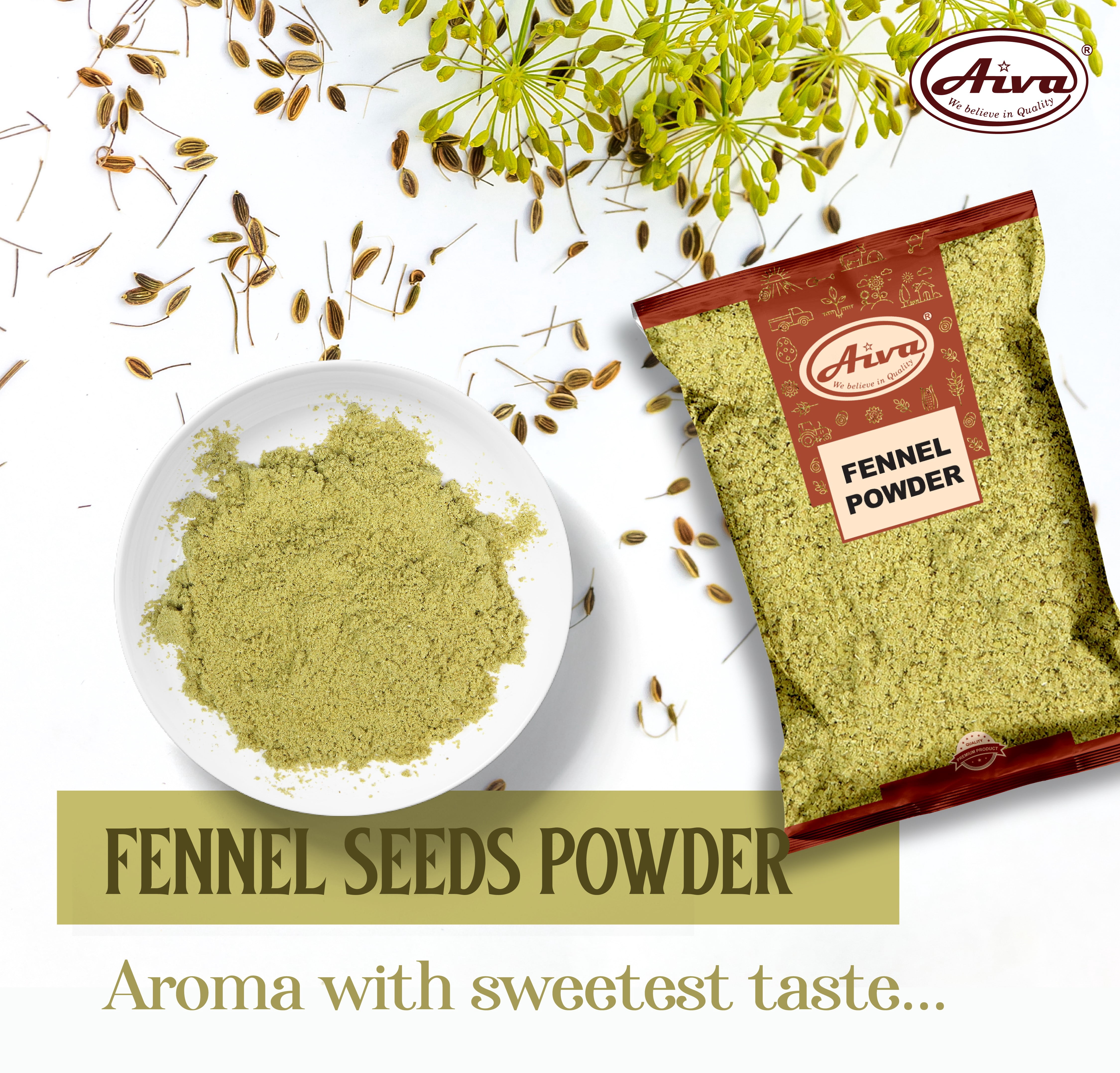 Aiva Fennel Seed Powder (Ground Saunf) | 3.5 oz (Pack of 20)