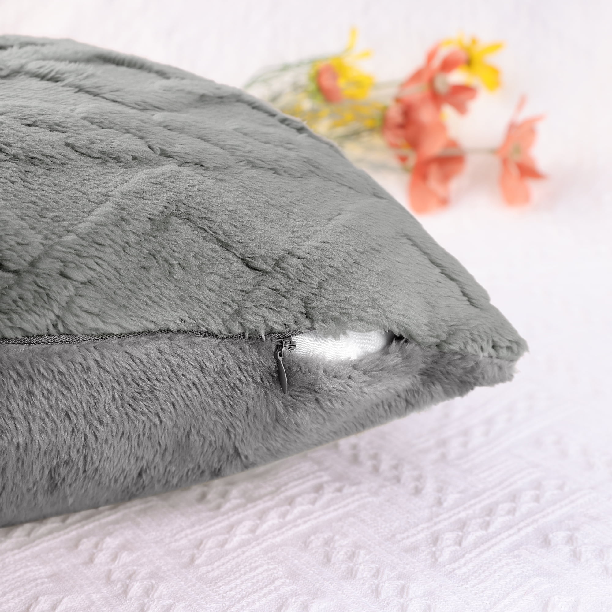 Unique Bargains Solid Striped Soft Sofa Decorative Pillow Covers (2 Count) Light Gray 20" x 20"