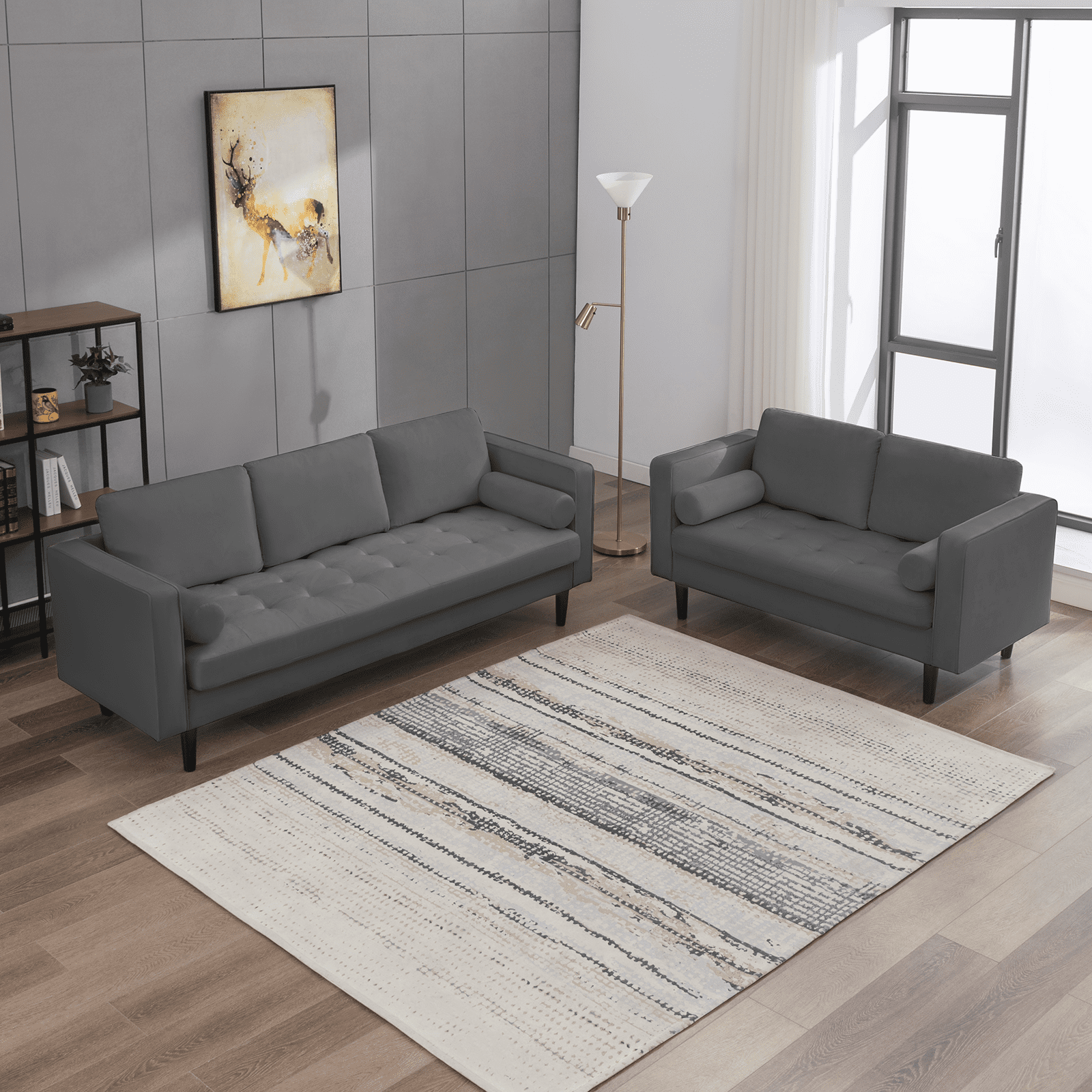 BALUS Loveseat Sofa Set with Cushions, Modern Tufted Sectional Couches