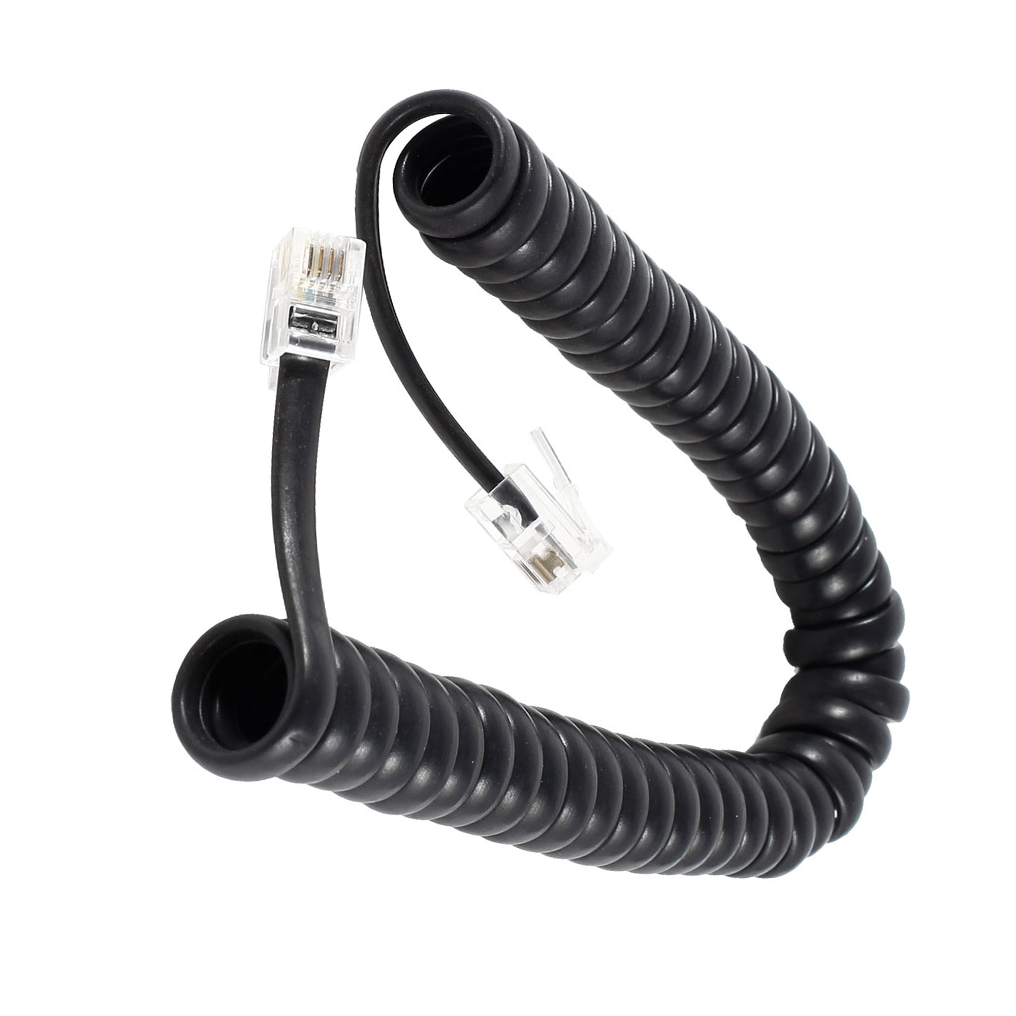 Unique Bargains RJ9 4P4C Connector Coiled Telephone Phone Cable Black 2M 6.5Ft Long