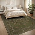 thumbnail image 3 of ODIKA 8'x10' Washable Area Rug Non-Slip Chair-Friendly Mat Ivory Scroll Faded Border Chartreuse Colored Vintage Distressed Refined for Dining Room, Large Office, Lounge, 3 of 7