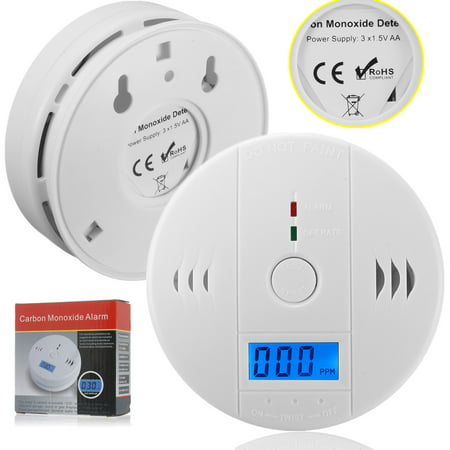 10Pcs Fire CO Carbon Monoxide Poisoning Gas Detecter Digital LCD Display Carbon Monoxide Alarm Sensor Detector Tester Power Detection Equipment Alarm Clock Loud Warning CE