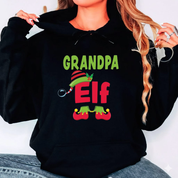Grandpa Elf Holiday Humor Playful Festive Family Christmas Theme Hoodie Shirt, up to size 5XL