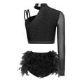 thumbnail image 2 of iiniim Women's Lyrical Jazz Dance Outfits One Shoulder Crop Top with Feather Briefs Skirt Dancewear Black L, 2 of 7
