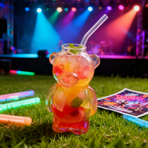 Holiday Exclusive Bear Glass Cup, 11oz Cute Tumbler with Straw, Festive Drinkware for Christmas Parties and Gift Exchanges UKHBMC | Transparent