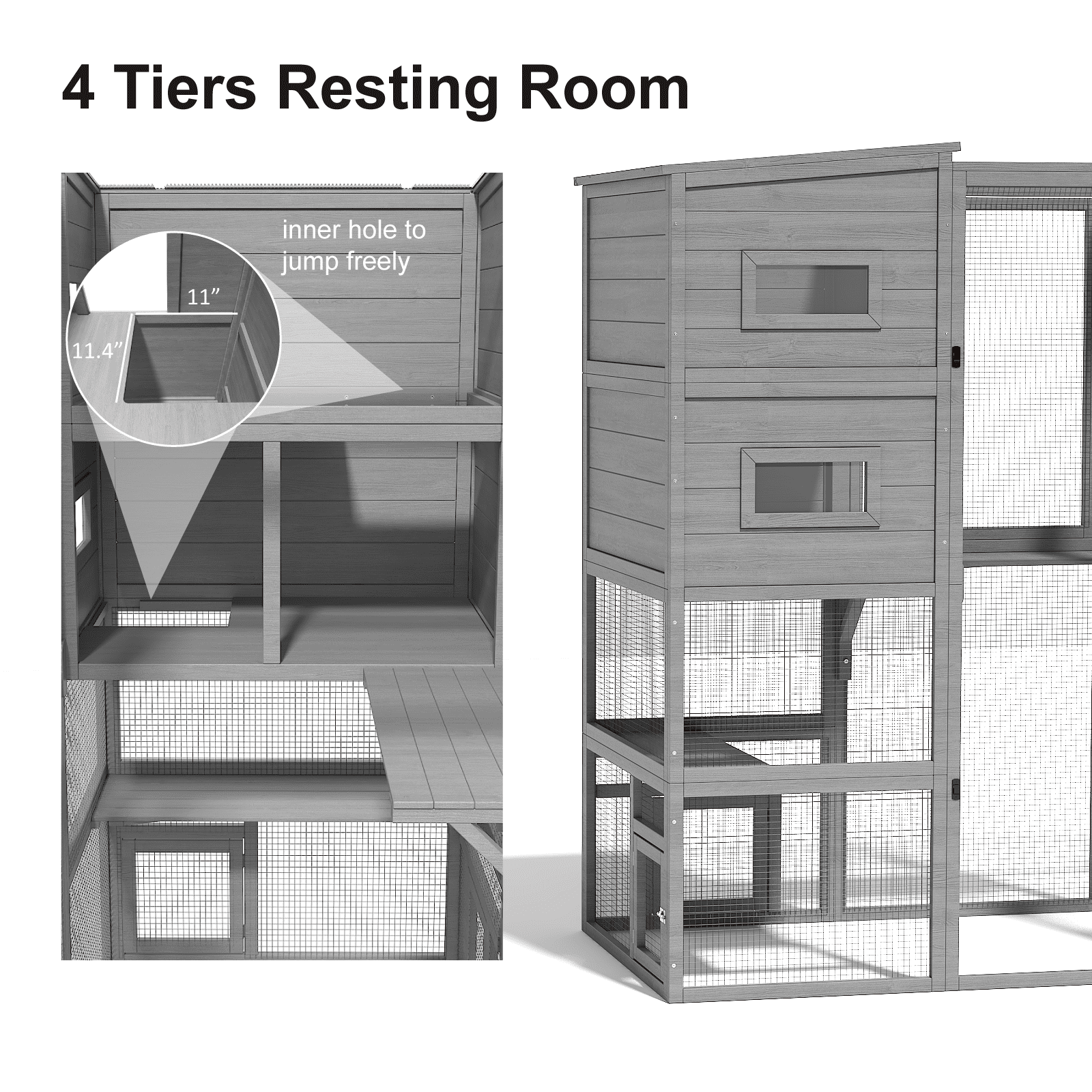 TIMHAKA Large Cat Enclosure, 4 Tiers Catio w/ Weatherproof Roof, 3 Resting Rooms, 3 Platforms & 2 Large Doors for Outdoor Indoor Cats, 76”×33”×71”