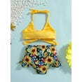 thumbnail image 3 of hirigin Baby Swimming Halter Bikini Tops + Shorts, Sunflower Pattern Bowknot Summer Clothing, 3 of 9