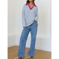 thumbnail image 6 of Rdhnmea Women Long Sleeve T-Shirts Stripe Turn-Down Collar V-Neck Shirts, 6 of 7