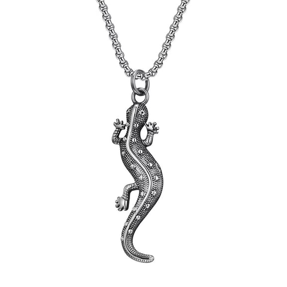 PAMTIER Unisex Stainless Steel Cool Gothic Punk Creative Simulation Stereoscopic Three Feet Geckos Pendant Necklace Cute Insects with Chain