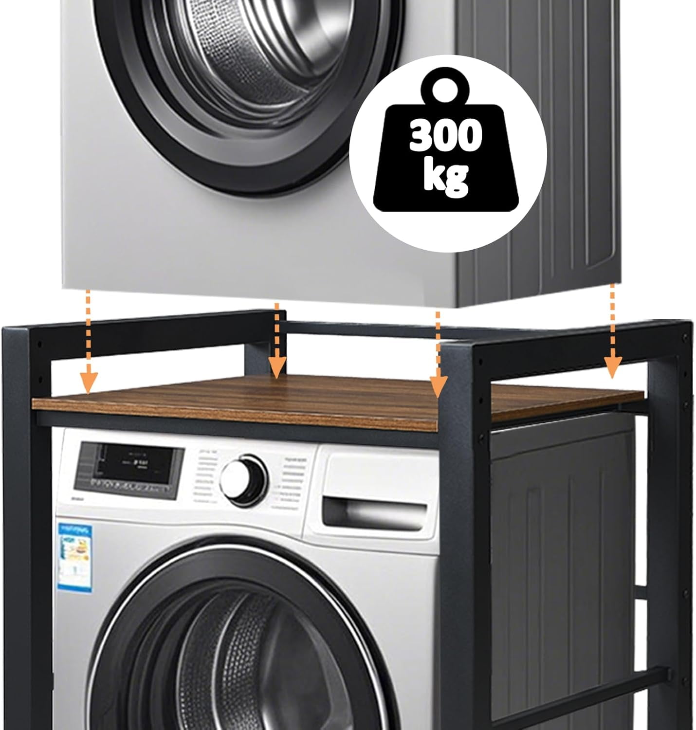 Washer Dryer Stacking Rack, 3 Height Adjustable Laundry Shelf, 300KG Load Capacity, Black Storage Organizer for Bathroom