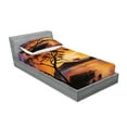 thumbnail image 2 of Ambesonne Landscape Fitted Sheet & Pillow Sham Set, River Mountain Sunset, Twin, Burnt Orange Purple, 2 of 2