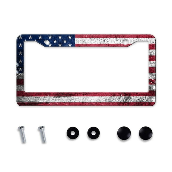 Vintage American Flag License Plate Frame USA Tag Plate Frames Metal Aluminum Rustproof License Plate Frame Car Accessories for US Canada Standard for Women Men 2 Holes with Screw Caps