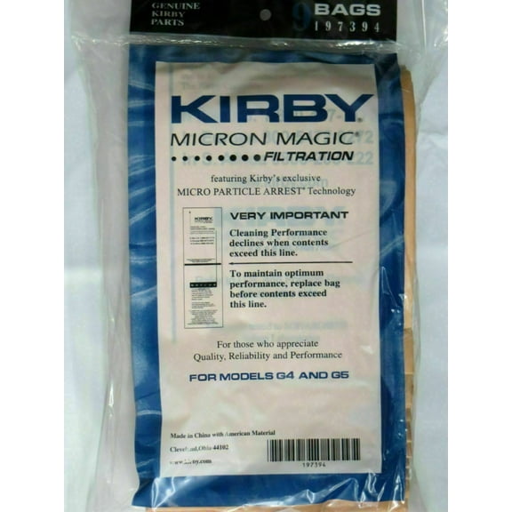 Kirby vacuum bags (9 count) Models G4, G5 and Gsix G6 G G7 G7D 197394 Allergy Vacuum Cleaner Bag