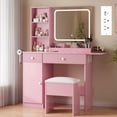 thumbnail image 1 of Ourlova Makeup Vanity with Lighted Mirror - Vanity Desk with Power Strip/Adjustable Lighting/Drawers and Cushioned Stool - Dressing Table for Bedroom - Pink, 1 of 8