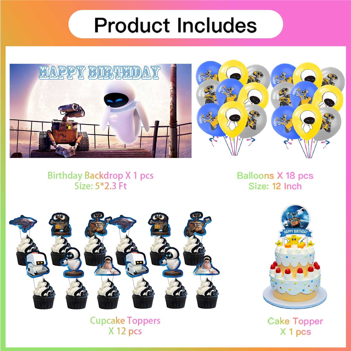 Wall E Party Supplies Latex Balloons Walle Decor Banner Backdrop Kit Birthday Decorations