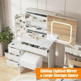 thumbnail image 6 of Twister.CK Vanity Desk Set with Sliding Mirror, 3 Color LED Lights and Power Outlet, Makeup Vanity Table with Chair, Dressing Table for Bedroom, Marble White, 6 of 7