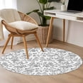 thumbnail image 5 of 3ft Round Rug, Grey Flower Non-Skid Rubber Backing Large Area Rugs - Living Room Bedroom Home Office, Vintage Farmhouse Boho Leaf Spring Plant Indoor Floor Mat Carpets Washable Rug, 5 of 9