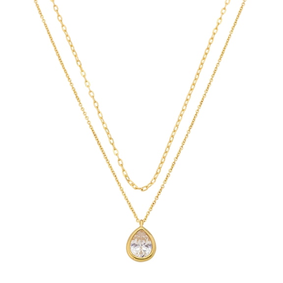 Believe by Brilliance Women's 14Kt Gold Flash Plated Cubic Zirconia Teardrop Pendant Necklace Set