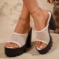 thumbnail image 2 of Rokment Mesh Platform Chunky Block High Heels Dress Slip on Sandals for Women Trendy Casual Breathable Heeled Slides Dressy Pumps Summer Shoes Beige Size 6.5, 2 of 7