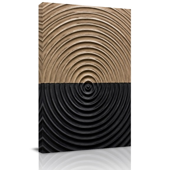Canvas Wall Art, Black Brown Abstract Framed Canvas Prints for Bedroom Bathroom, Geometric Circular Water Ripples Gallery Wrapped Wall Decor for Home Office, Gifts, 11"x14" Ship Next Day