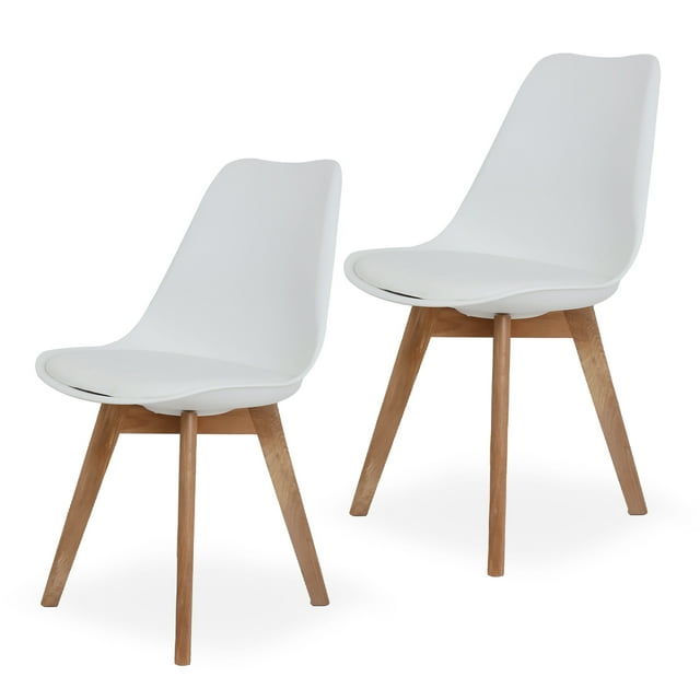 Sillas de Comedor Modernas con Asiento Acolchado de Diseño Minimalista Tipo Eames Pedestal - Sillas Ergonomicas Acojinadas con Estructura de Madera Ideales para Interior Set de 2 Piezas Blanco